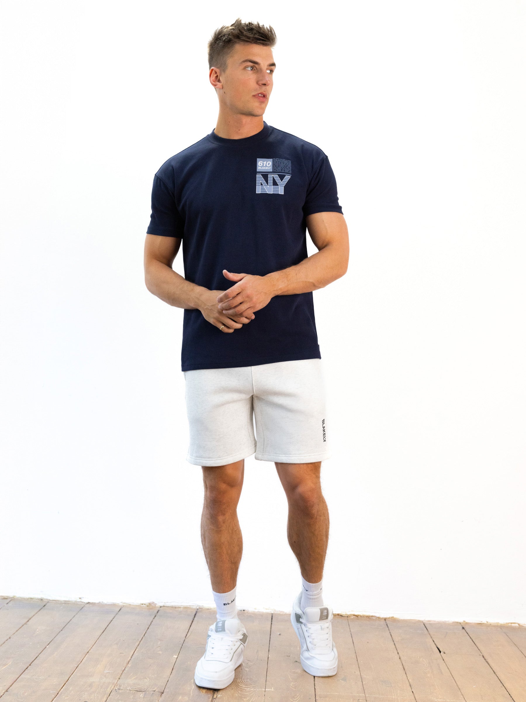 Italic Linear Relaxed Jogger Shorts - Marl White